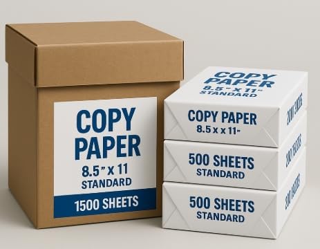 Premium Copy Paper – 3 Ream Pack (1500 Sheets), 8.5 x 11, 20 lb, 92 Bright – White Printer Paper for Inkjet, Laser, Copier – Acid-Free, Jam-Free, Multipurpose Office Paper Made in USA