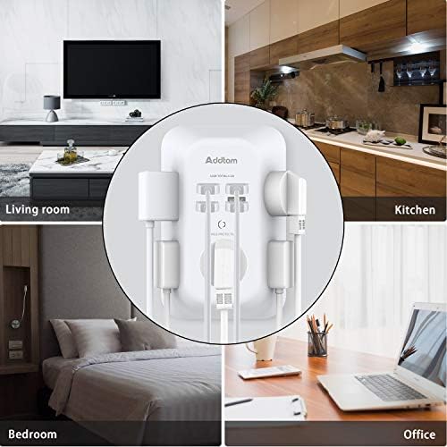 2 Pack Addtam USB Wall Charger Surge Protector, 5 Outlet Extender with 4 USB Charging Ports (1 USB C Outlet) 3 Sided 1800J Power Strip Multi Plug Outlets, Wall Adapter Spaced for Home Office, White