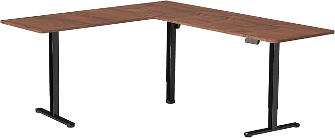 VIVO Electric Corner 75 x 63 inch L-Shaped Standing Desk, Memory Height Adjustment, Dark Walnut Top Black Frame, DESK-E3CTD-75