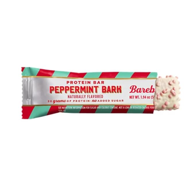 Barebells Protein Bars Peppermint Bark - 12 Count, 20g Protein, Creamy Vanilla Nougat with 1g Sugar, White Chocolate Coated Snack for Breakfast or Post-Workout