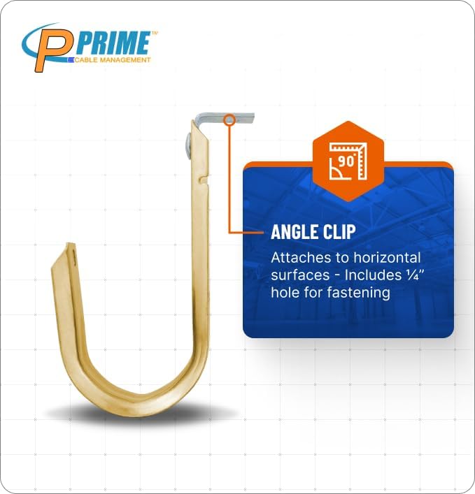 2 Inch Heavy Duty Metal Cable & Wire Support J-Hook Hangers with Angle Clip for Horizontal Surfaces (Ceilings, Beams‚Ķ) & 1/4 inch Threaded Rod for Cable & Wire Management