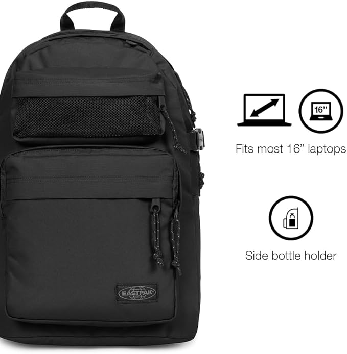 EASTPAK Double Pro – 32L Performance Backpack with 16" Laptop Sleeve, Dual Compartments, Security Pocket, Bottle Holder & Organizer, Black