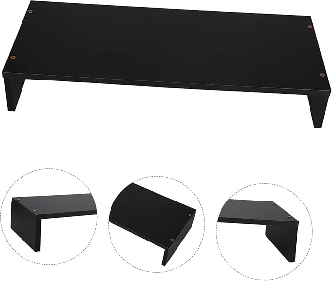 Minimalist Wood Monitor Stand Desk Riser with Anti-slip Surface Ergonomic Computer and Notebook Riser Shelf for Desktop Laptop Printer Sturdy Organizer for Office Workspace Black
