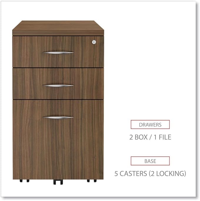Alera Alera Valencia Series Mobile Pedestal File, Left/Right, 3-Drawer: Box/Box/File, Legal/Letter, Walnut, 15.88 X 20.5 X 28.38