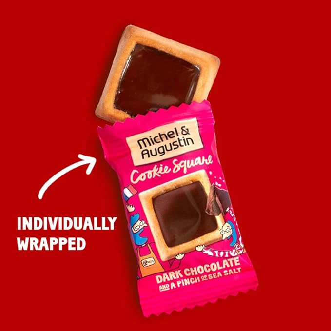 Michel et Augustin Christmas Cookies, French Shortbread Cookie Squares with Dark Chocolate & Sea Salt, Holiday Cookies Individually Wrapped, Butter Cookie Gift Basket, 30 Changemakers per Box
