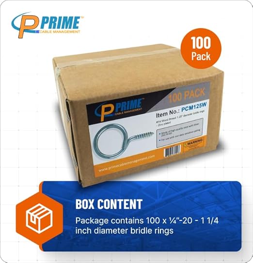 Heavy Duty Bridle Rings 100 Pack β 1-1/4 Inch Wood Screw Cable Support Hangers | Zinc-Plated Steel Threaded Cable Rings for Low Voltage Cable Management (Electrical & Network Wire Organizer)