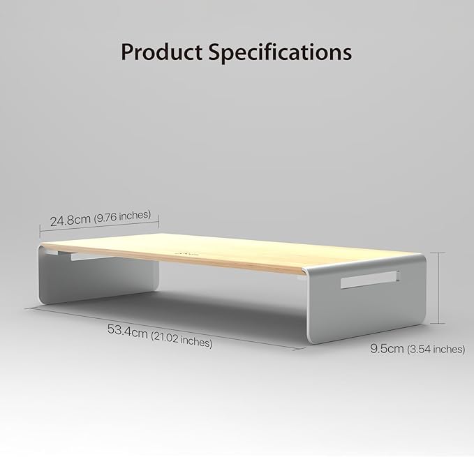 j5create Premium Monitor Stand, Made with Elegant Wood and Sleek Aluminum Material, Display/TV/Screen/Printer/Laptop Riser, Max Load 88 lbs/ 40 kg (JCT125)