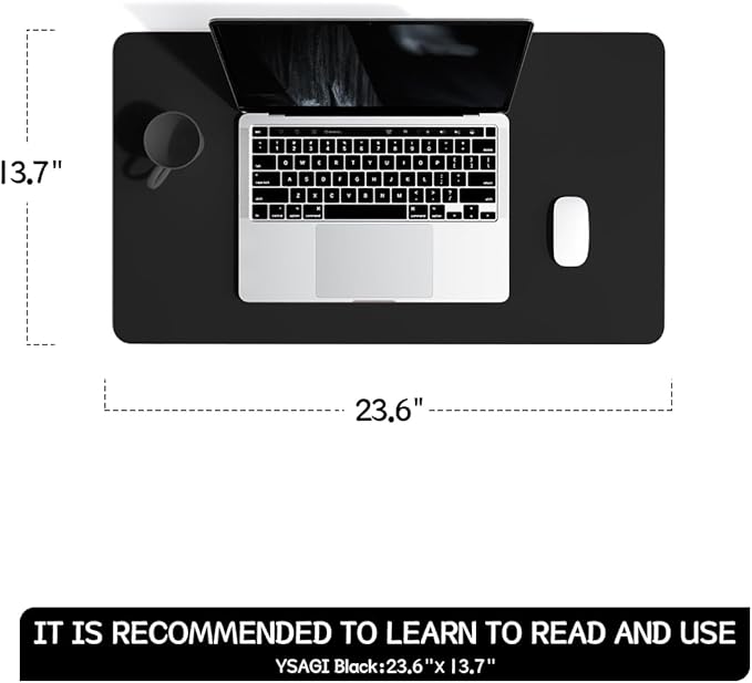 YSAGi Non-Slip Leather Desk Pad, Waterproof Laptop Computer Desk Keyboard Mat, Table Protector Blotter Mat, Large Mouse Pad for Office/Work/Home/Decor(Black, 23.6" x 13.7")