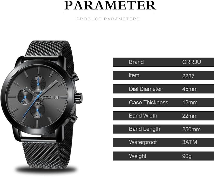 CRRJU Mens Stylish Casual Quartz Watches for Men Luxury Waterproof Calendar Chronograph Japan Movement Wristwatches
