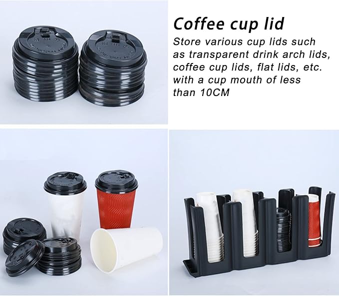 Alvinlite Coffee Cup Dispenser and Lid Holder, 4 Grids Disposable Paper Cup Holder Countertop Cup Organizer for Coffee Milk Tea Shop