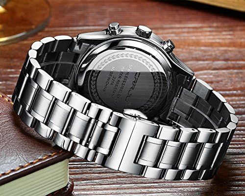 CRRJU Men's Fashion Stainless Steel Watches Date Waterproof Chronograph Wristwatches,Black Steel Band Waterproof Quartz Watch for Men