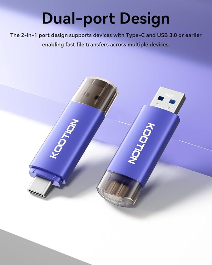 64GB USB C Flash Drive 5-Pack, KOOTION 2-in-1 Type-C Flash Drive USB-A&USB-C 3.0 Dual Drive OTG, Thumb Drive Memory Stick for Android Smartphone/Tablet/PC