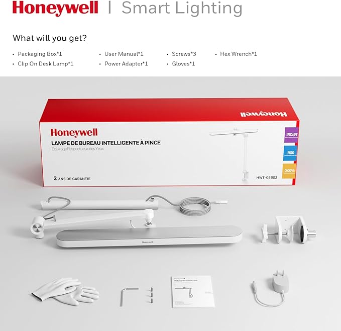 Honeywell LED Desk Lamp with Clamp - 05B02 Touch Control Sunturalux Natural Light Clip On Desk Light 4000K 1300LM Dimmable Eye Caring Table Lamp Full Metal Desk Lamps for Home Office