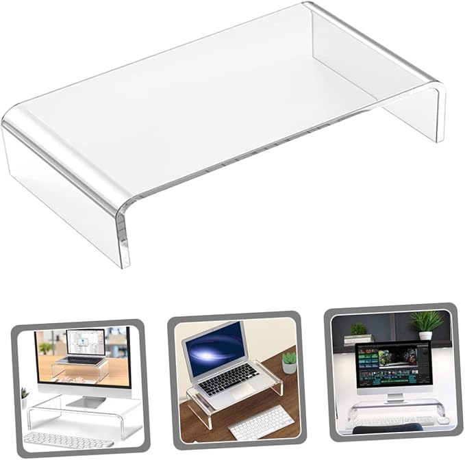 Acrylic Monitor Riser Stand Heavy Duty Computer Display Holder with Keyboard Storage Space Height Desk Organizer for Office and Home Use
