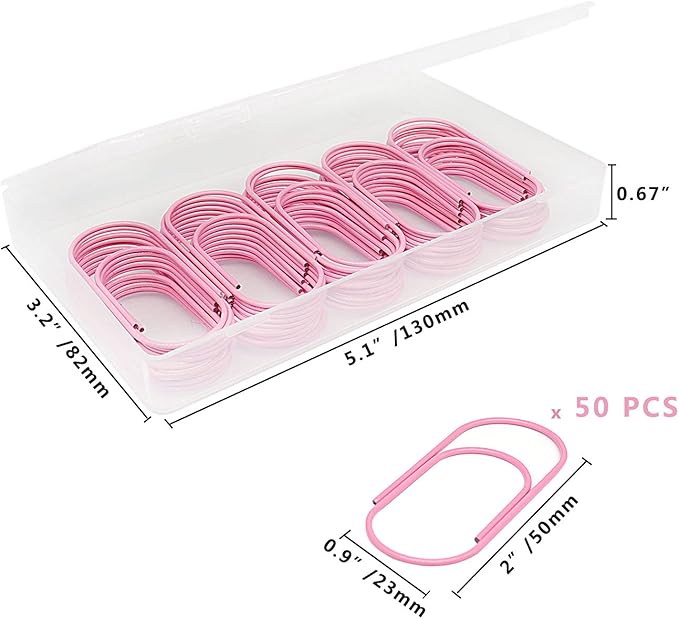 Pink Jumbo Paper Clips, Large, Non-Skid and Smooth, 50 Clips/Box