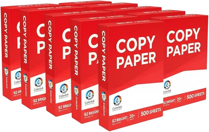 Premium 10 Ream Copy Paper, 5000 Sheets – 8.5 x 11, 20 lb, 92 Bright, White Printer Paper with ColorLok Technology for Vibrant Colors & Sharp Text – Acid-Free for Long-Lasting Documents