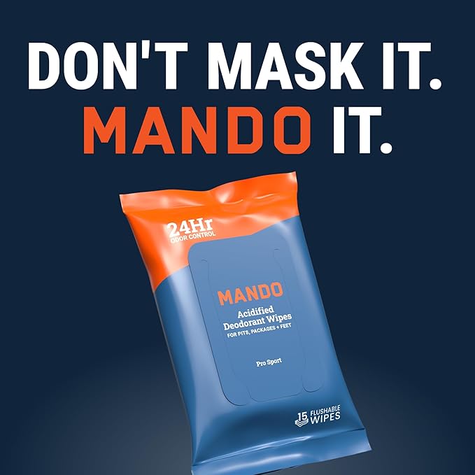 Mando Deodorant Wipes - 24 Hour Odor Control - Aluminum Free, Baking Soda Free, Skin Safe (15 Count (Pack of 3)