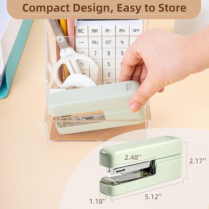 deli Stapler, Desktop Staplers with Integrated Staple Remover, 45 Sheet Capacity Office Stapler, 2 Pack, Green