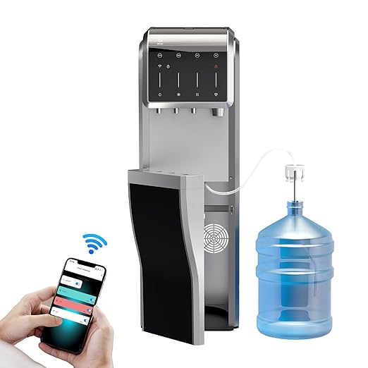 ICEPURE Multi-Function WiFi Water Cooler with Bullet and Crushed/Chewable Ice Maker, 5 Gallon Bottle Bottom Loading, Hot Cold Water Dispenser Built-in Ice Machine Combo, 35lbs/24H, Stainless Steel