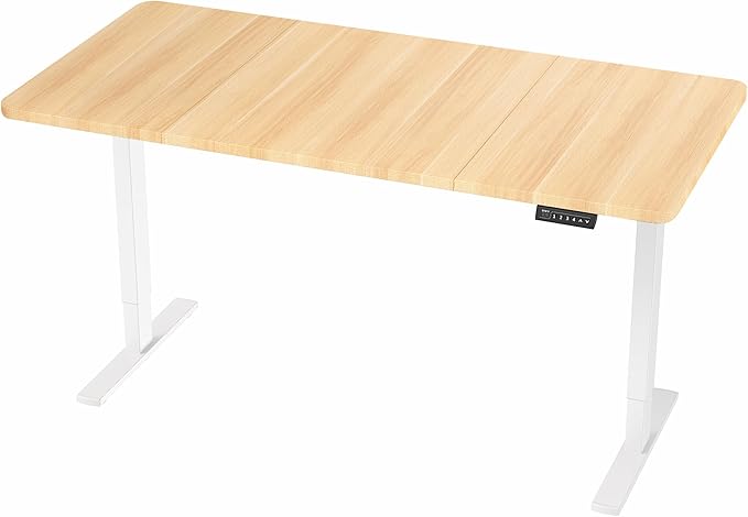 VIVO Electric 60 x 30 in Standing Desk, Memory Height Adjustment, 1B Series, Light Wood Top White Frame, DESK-KIT-1W6C-30