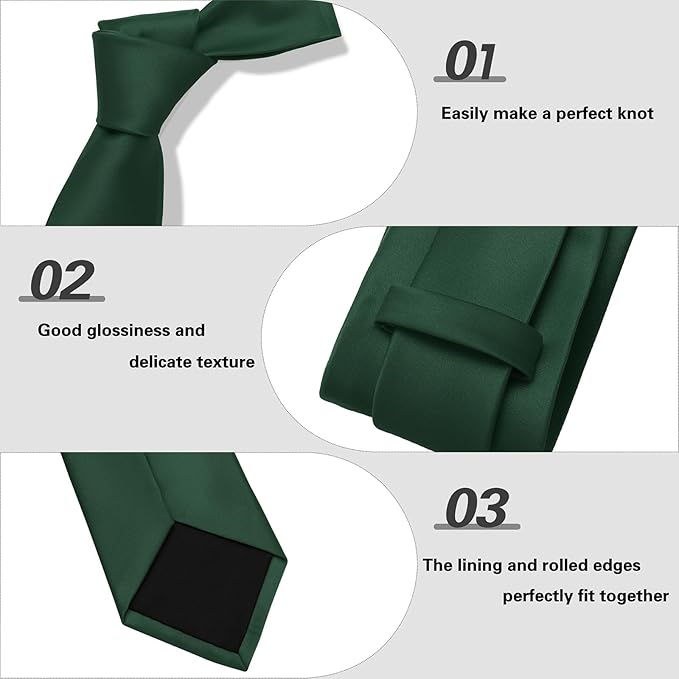 PenSee Men's Tie Set Solid Pure Color 3.15" (8CM) Classic Formal Plain Necktie and Pocket Square Set For Men