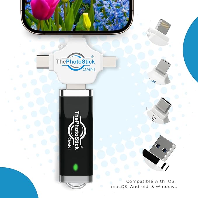 ThePhotoStick® Omni 128GB USB Flash Drive & Memory Stick – Photo & Video Backup for iPhone, Android, Mac & PC – Multiport Connection to Easily Store & Transfer Files