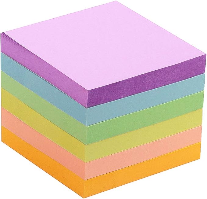 Early Buy Sticky Notes 3x3 Inches, 6 Pastel Color, 100 Sheets/Pad, Repositionable Self-Stick Notes, for Office, School, Home