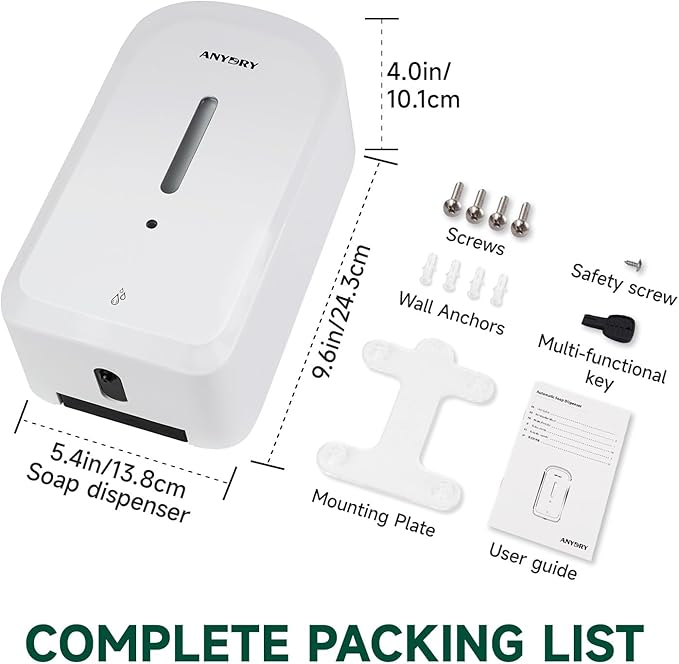 Commercial Automatic Soap Dispenser Large 34oz/1000ml Capacity Wall-Mounted Touchless Liquid Dispenser for High-Traffic Restrooms, Offices, Hospitals Model 1220S White