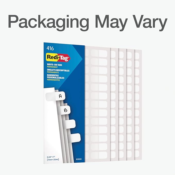 Redi-Tag, RTG31010, Permanent Stick Write-On Index Tabs, 416 / Pack, White, (Pack of 1)