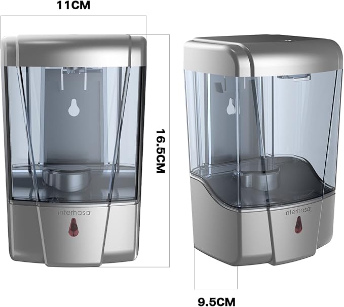 interhasa! Soap Dispenser, Touchless Hand Sanitizer Dispenser Wall Mount 600ml Automatic Kitchen Soap Dispenser for Commercial Home, Office (Silver)