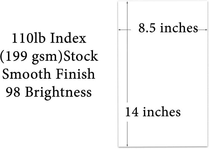 8.5" x 14" White Card Stock | 110lb Index (199gsm) Digital Cardstock – Smooth Finish – Great for Arts and Crafts, Restaurant Menus, Greeting Cards, Invitations, Brochures | 50 Sheets per Pack