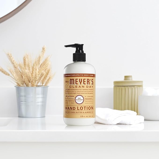 MRS. MEYER'S CLEAN DAY Hand Lotion for Dry Hands, Non-Greasy Moisturizer Made with Essential Oils, Oat Blossom, 12 oz Bottles, Pack of 3