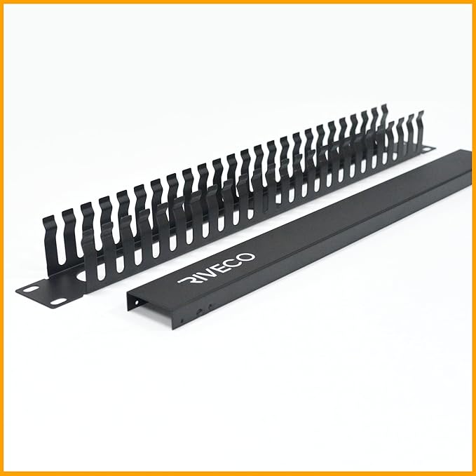 RIVECO 1U Cable Management for Racks & Server Cabinets Managing Cord & Wire, Cable Raceway for 19” Rack Mount 24 Slots Standard Capacity Black, 1 Piece