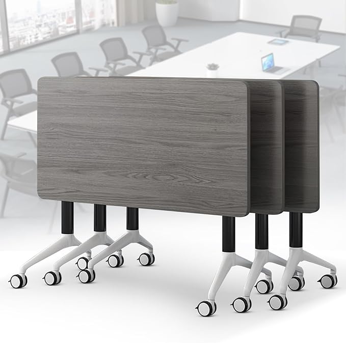 Conference Room Table, Folding Conference Table with Flip-Top Design, Mobile Seminars Dynamic Meetings Training Tables for Offices, Classrooms, and Meeting Room (10, grey1915, 55.1in)