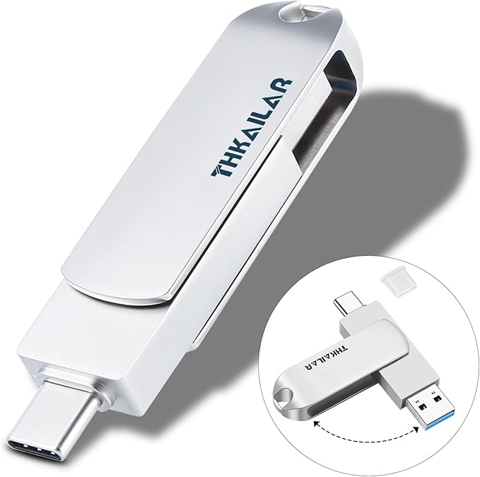 Thkailar USB 3.1 C Memory Stick 256GB,2 in 1 USB A to Type C Thumb Drive,Read Up to 150MB/s Memory Stick Dual Ports,Flash Drive for Android Phone,Computer,MacBook Pro,Tablet,Laptop