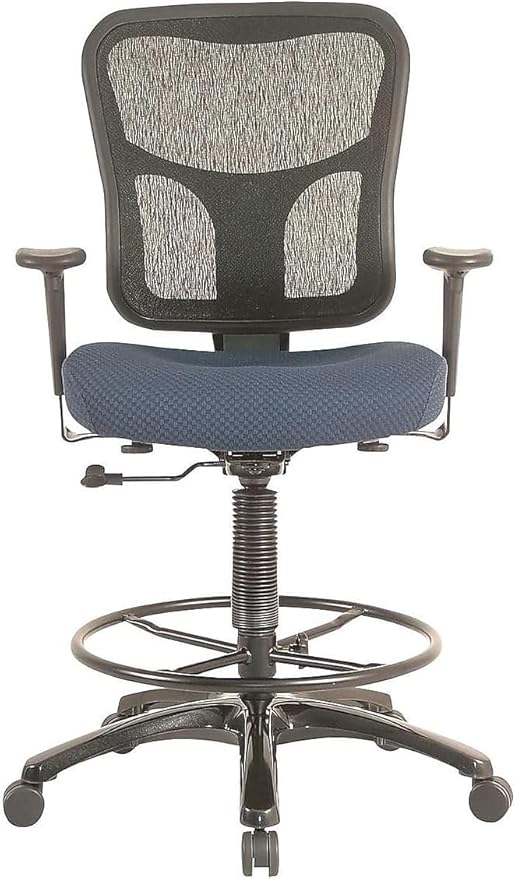 Tempur-Pedic TP8200C Fabric Drafting Stool with Backrest and Footrest with Lumbar Support, with Tempur Material, Cooling Gel Layer, Navy