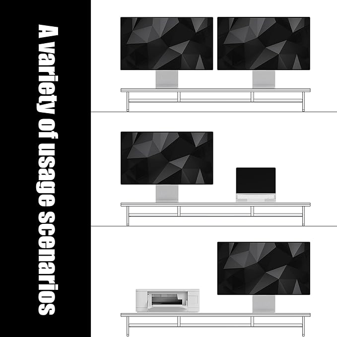 Dual‑Tier Monitor Stand for Modern Desk Setup – Minimalist Wooden and Metal Riser Shelf with Transparent Acrylic Feet for Dual Monitors, Laptops, Home Office Aesthetic,Brown and White