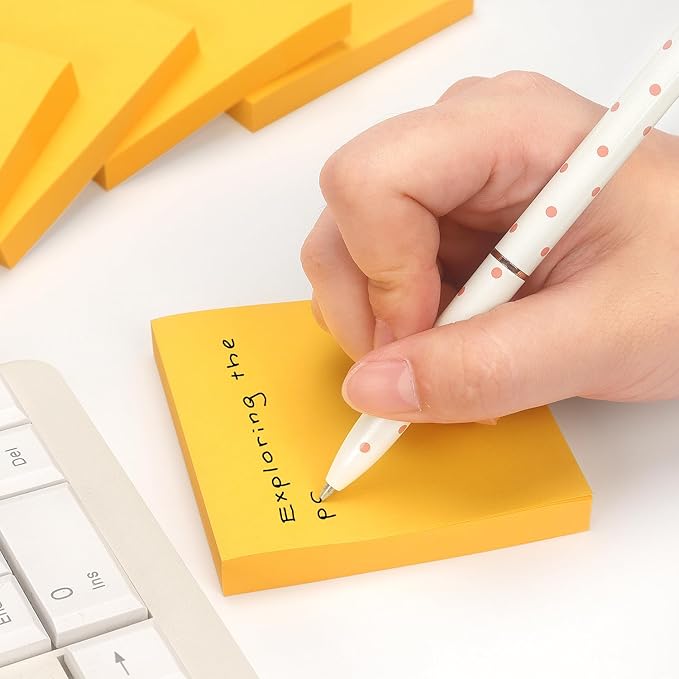 Sticky Notes 3x3 Self-Stick Notes Pads with 6 Bright Colors, Easy to Post for Office, School, Home, 6 Pads/Pack, 100 Sheets/Pad (Orange)