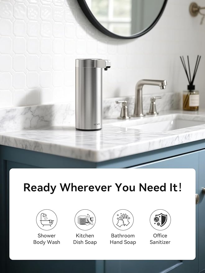 SUNLY Touchless Automatic Soap Dispenser – Clog-Free Pump, 0.2s Fast Sensor, USB-C Rechargeable, Smudge-Resistant Stainless Steel, for Kitchen & Bathroom Soap Dispenser