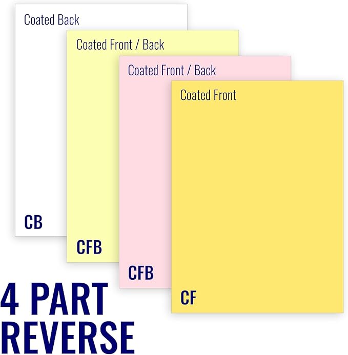 8.5 x 11 Superior Carbonless Paper, 4 Part Reverse (White, Canary, Pink, Gold), 1000 Sets, 4000 Sheets, 8 REAMS