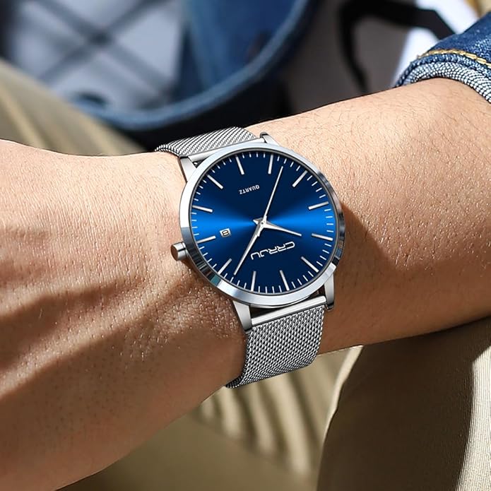 CRRJU Men's Minimalist Casual Luxury Auto Date Watches Fashion Business Japan Movement Quartz Waterproof Wristwatches for Men Stainsteel Steel Band Watch