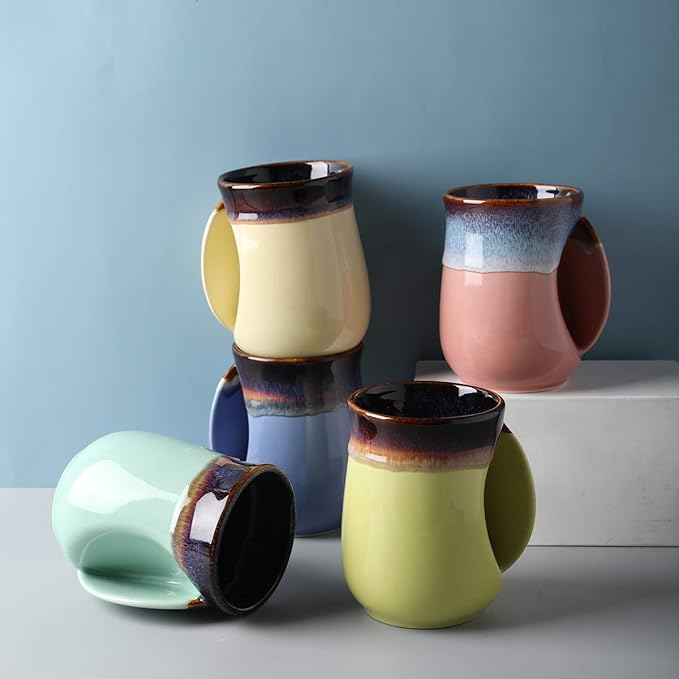 Selamica Ceramic 18oz Novelty Right-handed Handwarmer Mug, Coffee Mug for family friends and couple - Ceylon Green