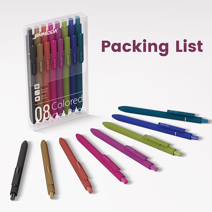 Colorful Gel Pens - 8 Pcs Colored Ink Pens Coloring | 0.7MM Smooth Writing Medium Point - Quick Drying Retractable Colored Pen for Journaling Note Taking (Vintage - 8Pcs