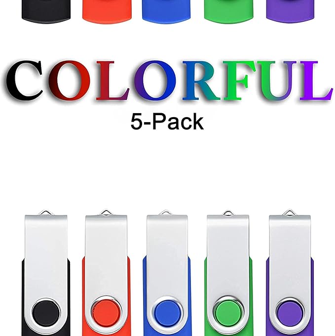 KOOTION 5 X 1GB USB Flash Drives Thumb Drives Pack Memory Stick USB 2.0(5 Colors: Black Blue Green Purple Red)