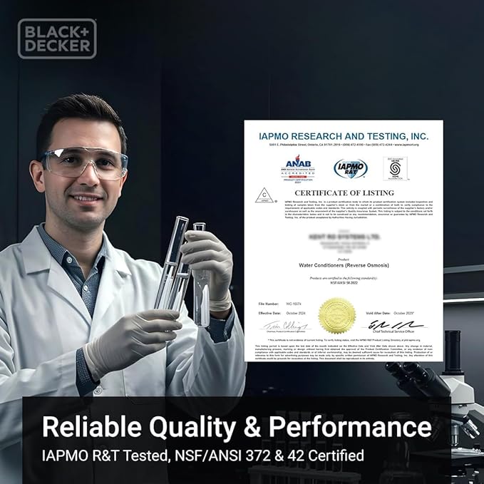 BLACK+DECKER Undersink Water Filter 10’’ | Reduces CHLORAMINE,Chlorine, Lead, PFAS, Bad Taste, Odor | Under Counter Water Filter Direct Connect to Kitchen Faucet | NSF/ANSI 42 Certified | 1 year