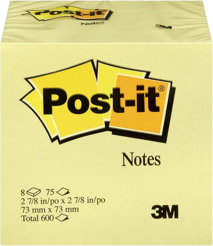 Post-it Notes, America’s #1 Favorite Sticky Note, 3 Inches x 3 Inches, Canary Yellow, 75 Sheets per Pad, Six Pads per Pack (5442)