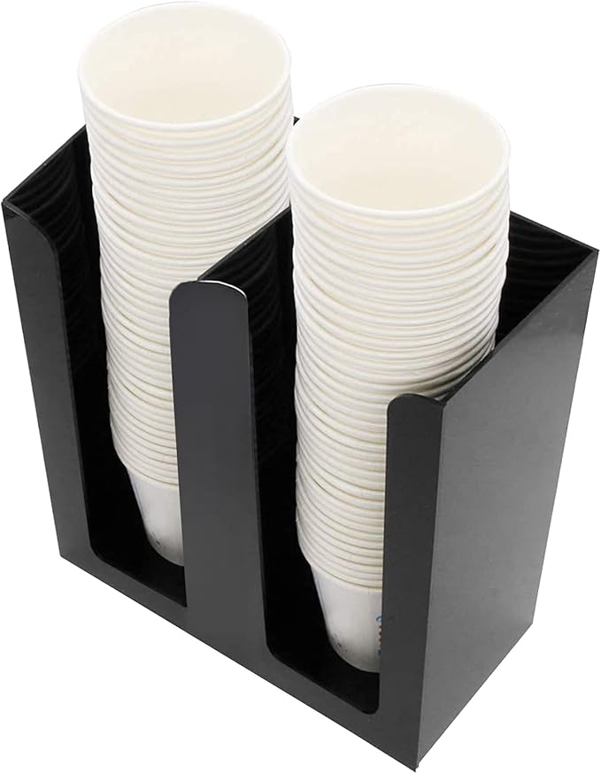 Tirifer Disposable Paper Cup Dispenser, Acrylic Coffee Cup and Lid Storage Organizer Holder, Coffee Milk Tea Shop Restaurant Accessories Christmas Party Supplies, 2 Compartments