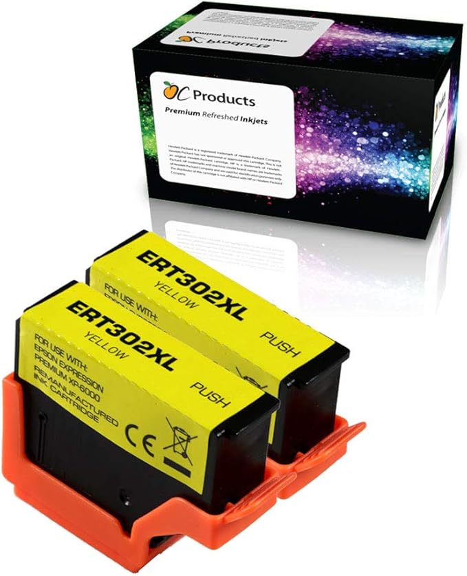 Remanufactured Ink Cartridge Replacement 2 Pack for Epson 302 302XL for Expression Premium XP-6000 XP-6100 (Yellow)