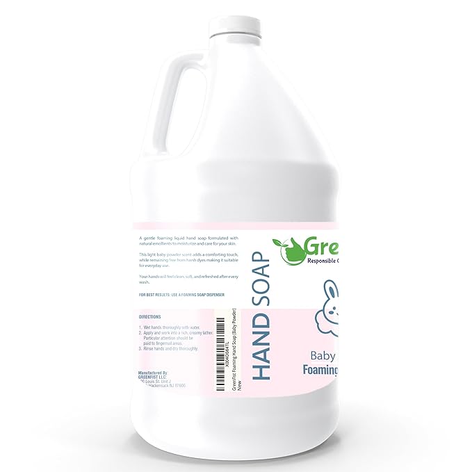 GreenFist Foaming Hand Soap Refills Baby Powder Scent Jug Foam Refill Made in USA, 128 ounce (1 Gallon)