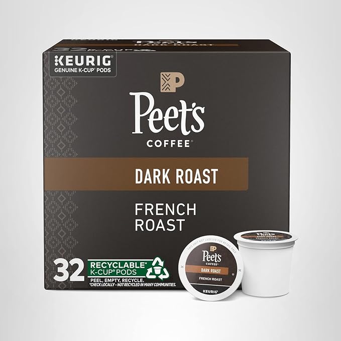 Peet's Coffee, Dark Roast Single Serve Coffee Pods - French Roast 32 Count (1 Box of 32 Pods)